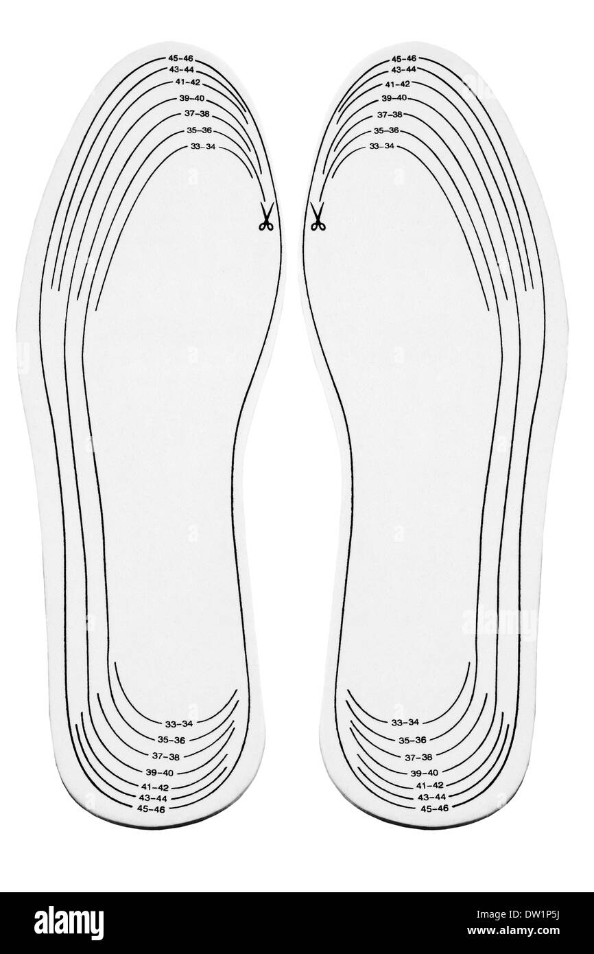 Ein paar größenverstellbar Schuheinlagen auf weißem Hintergrund Stockfoto