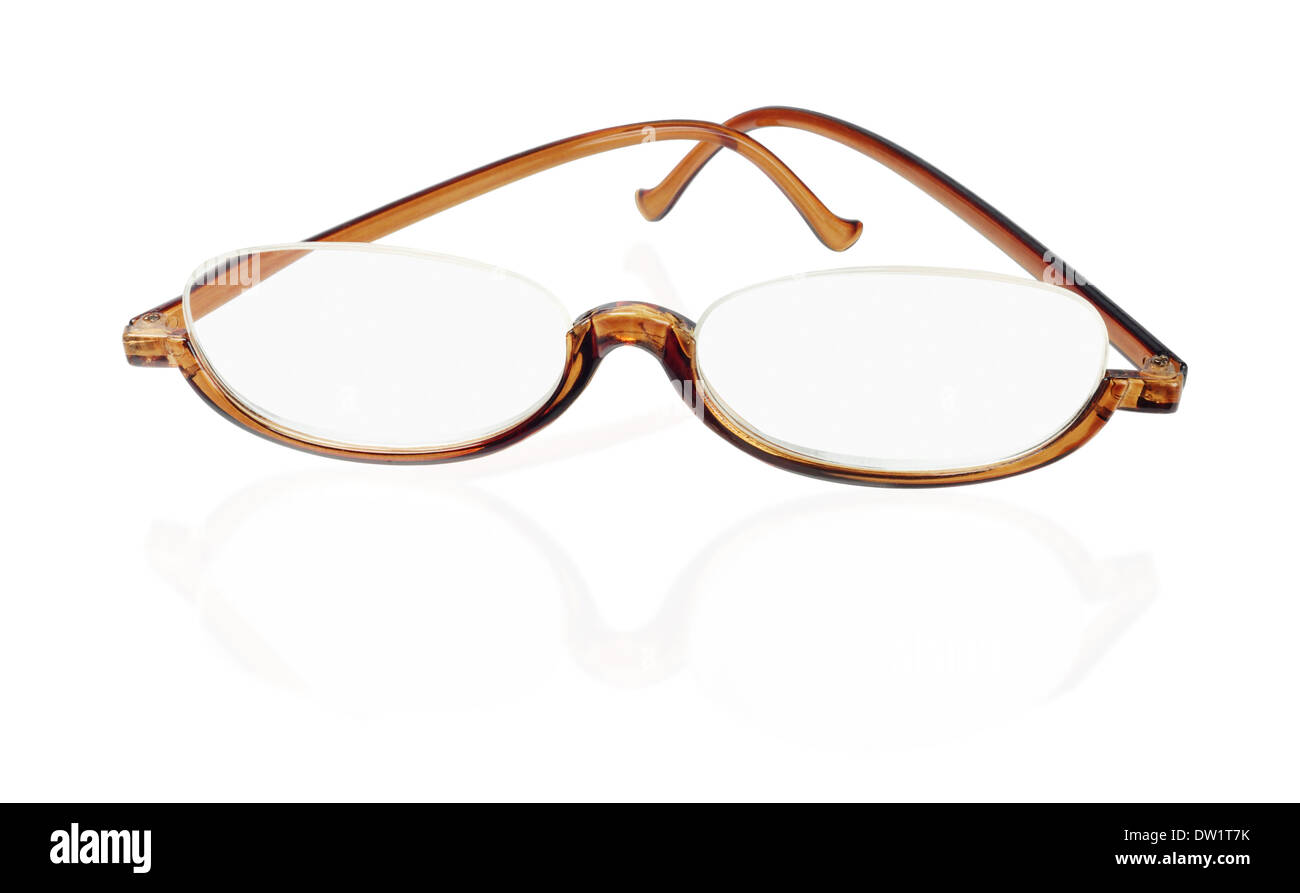 Alte Mode Kunststoff Brille auf weißem Hintergrund Stockfoto