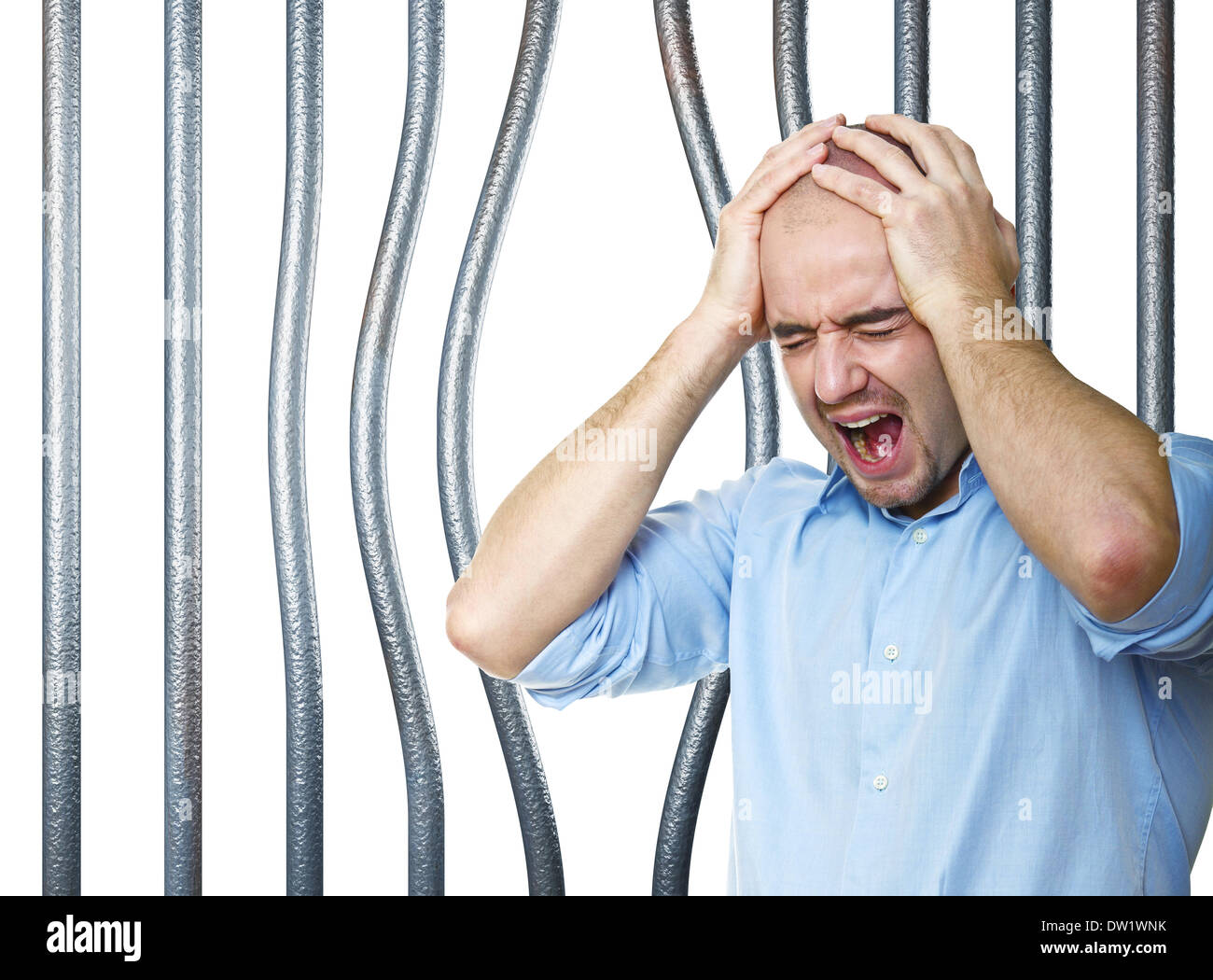 verzweifelter Mann im Gefängnis Stockfoto
