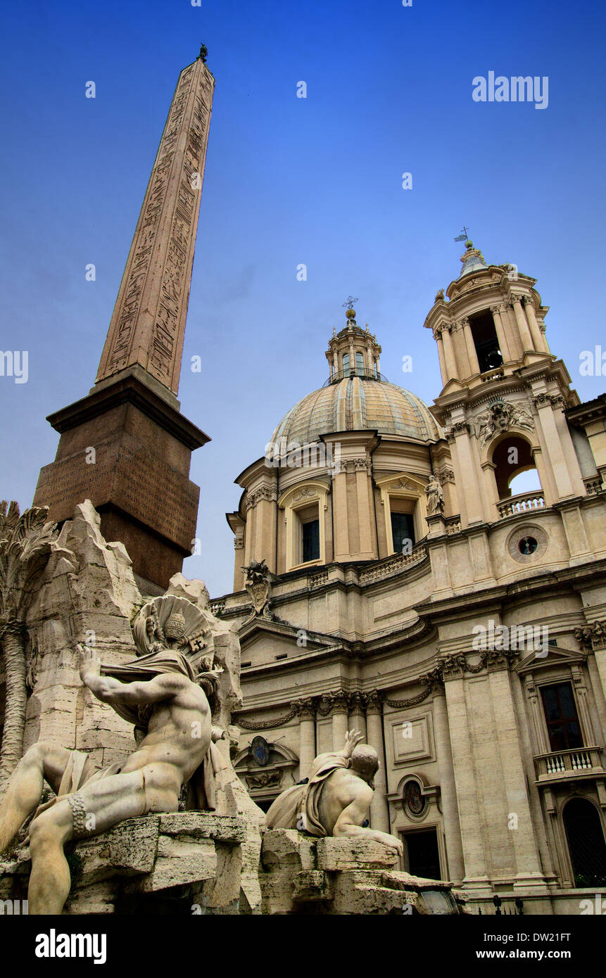 Piazza Navona (Navona Quadrat) mit dem Obelisk und founatin Stockfoto
