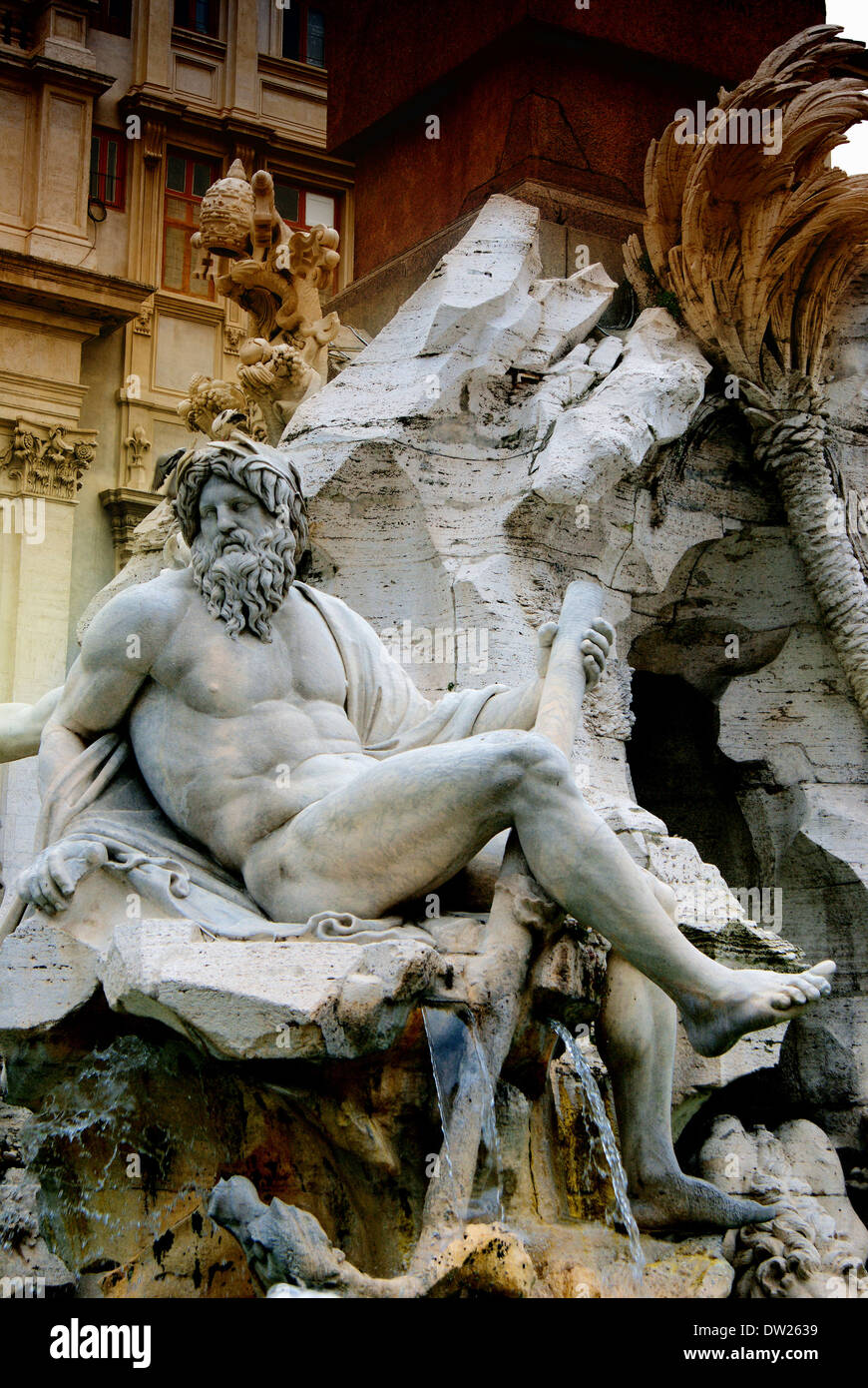 Piazza Navona (Navona Quadrat) mit dem Obelisk und founatin Stockfoto