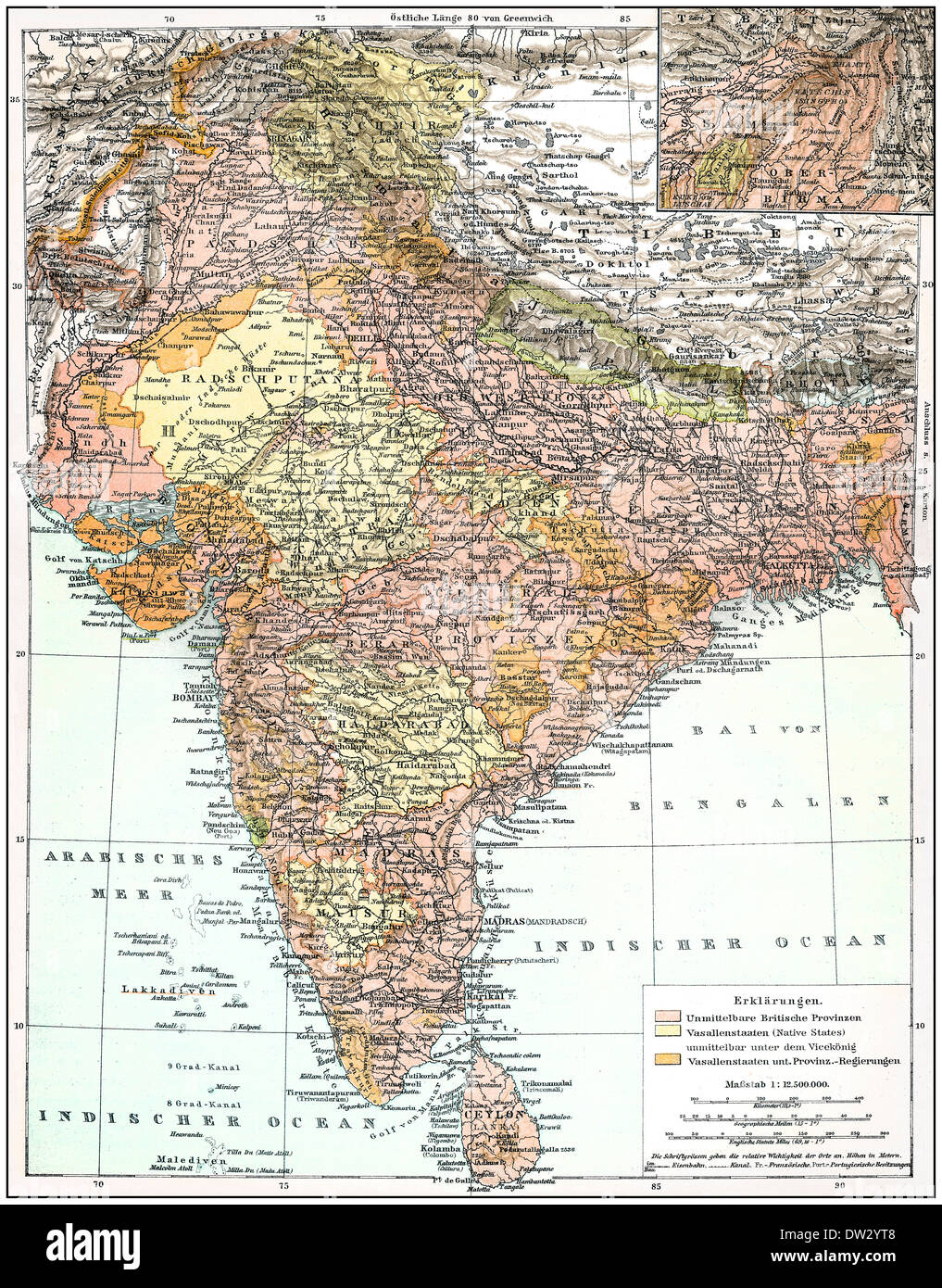 Karte des indischen Reiches, historische Darstellung, 1896 Stockfoto