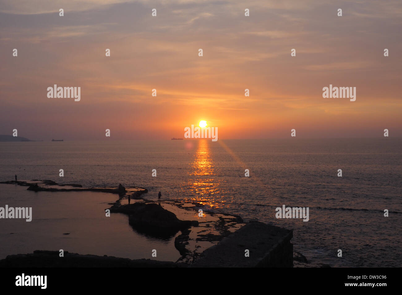 Acre Akko Sonne orange Sonnenuntergang Angeln Stockfoto