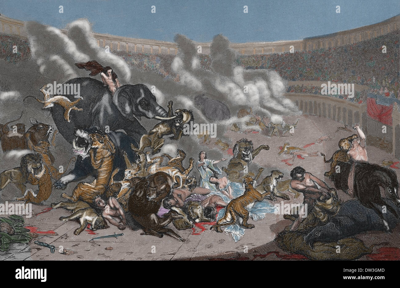 Verfolgung. Frühes Christentum. Römischen Reiches. Christliche Märtyrer. Gravur. Farbige. des 19. Jahrhunderts. Stockfoto