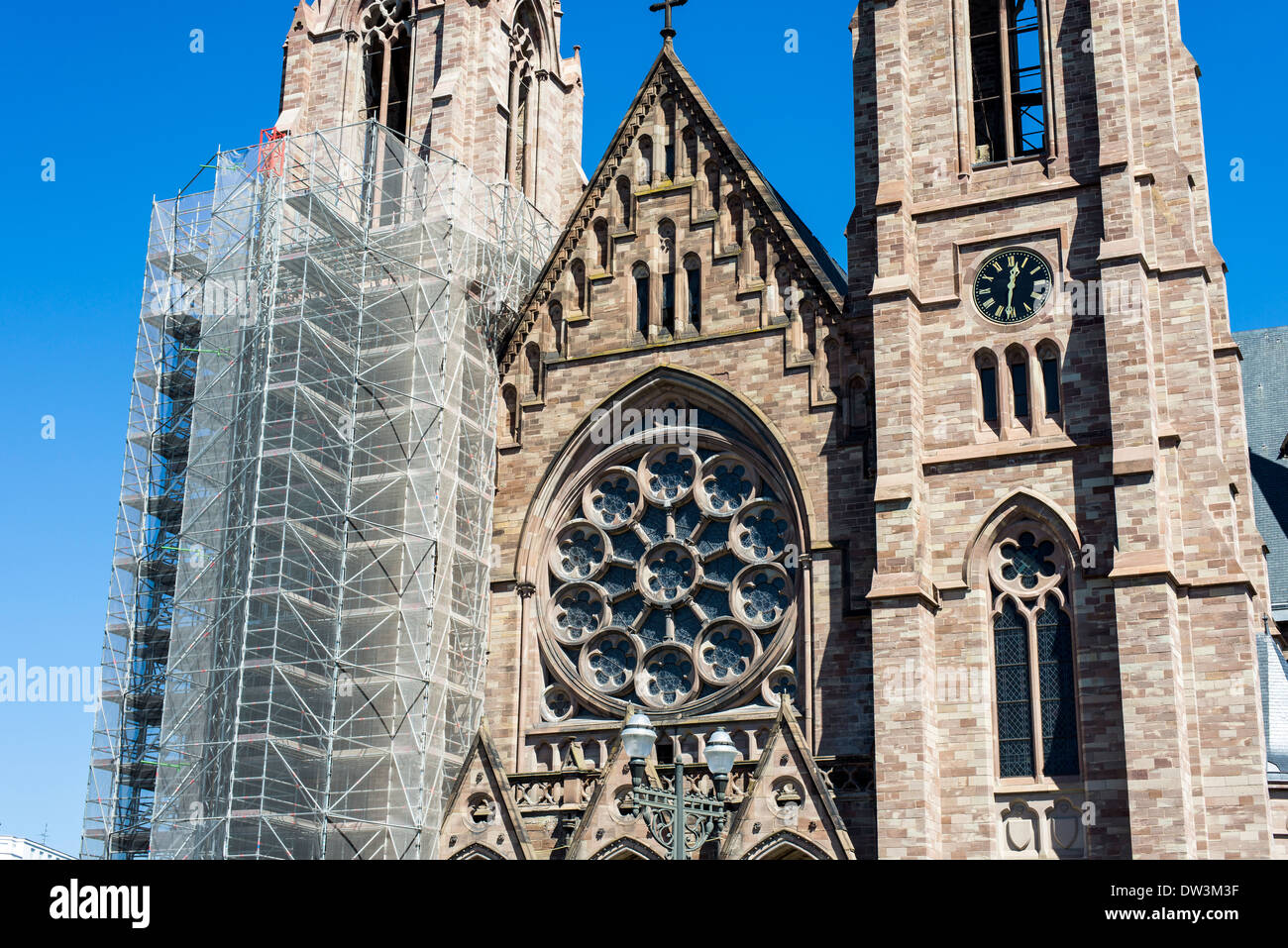 St Paul protestantischen Tempel mit Gerüst Straßburg Elsass Frankreich Stockfoto