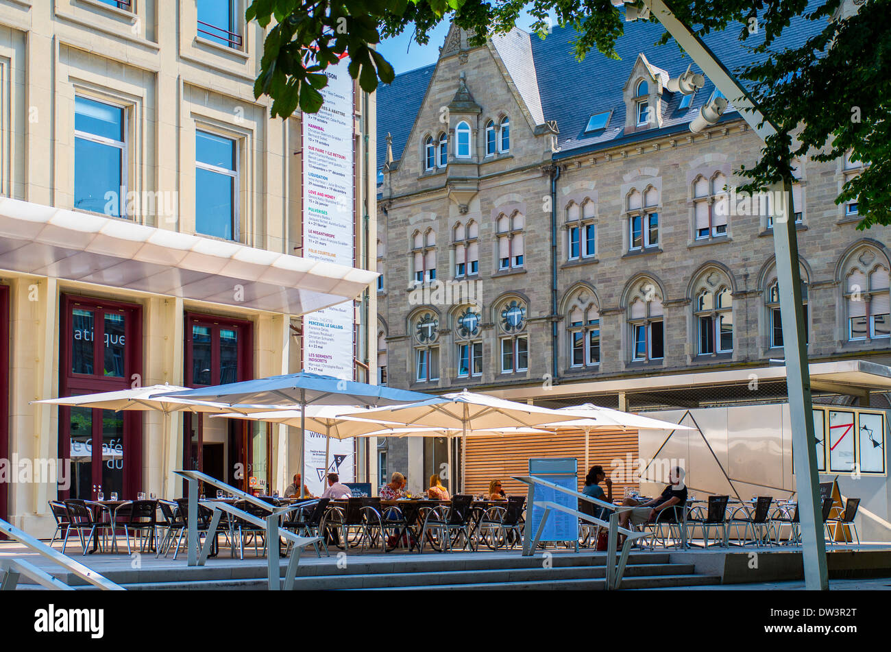 Straßburg, Alfresco Restaurant Terrasse, Neustadt, Elsass, Frankreich, Europa, Stockfoto