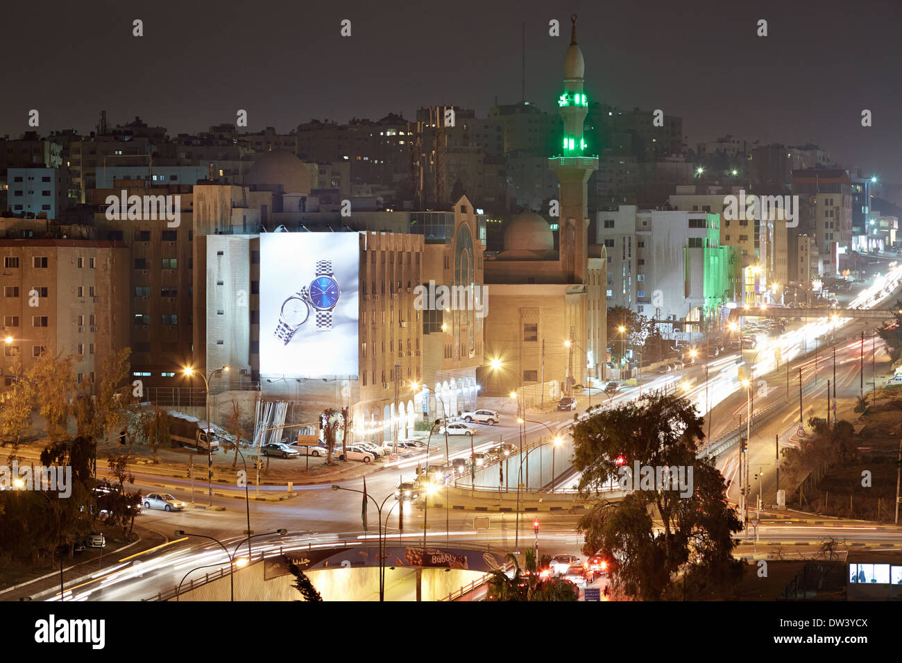 Lichter der Stadt Amman der Straßen in der Nacht Stockfoto
