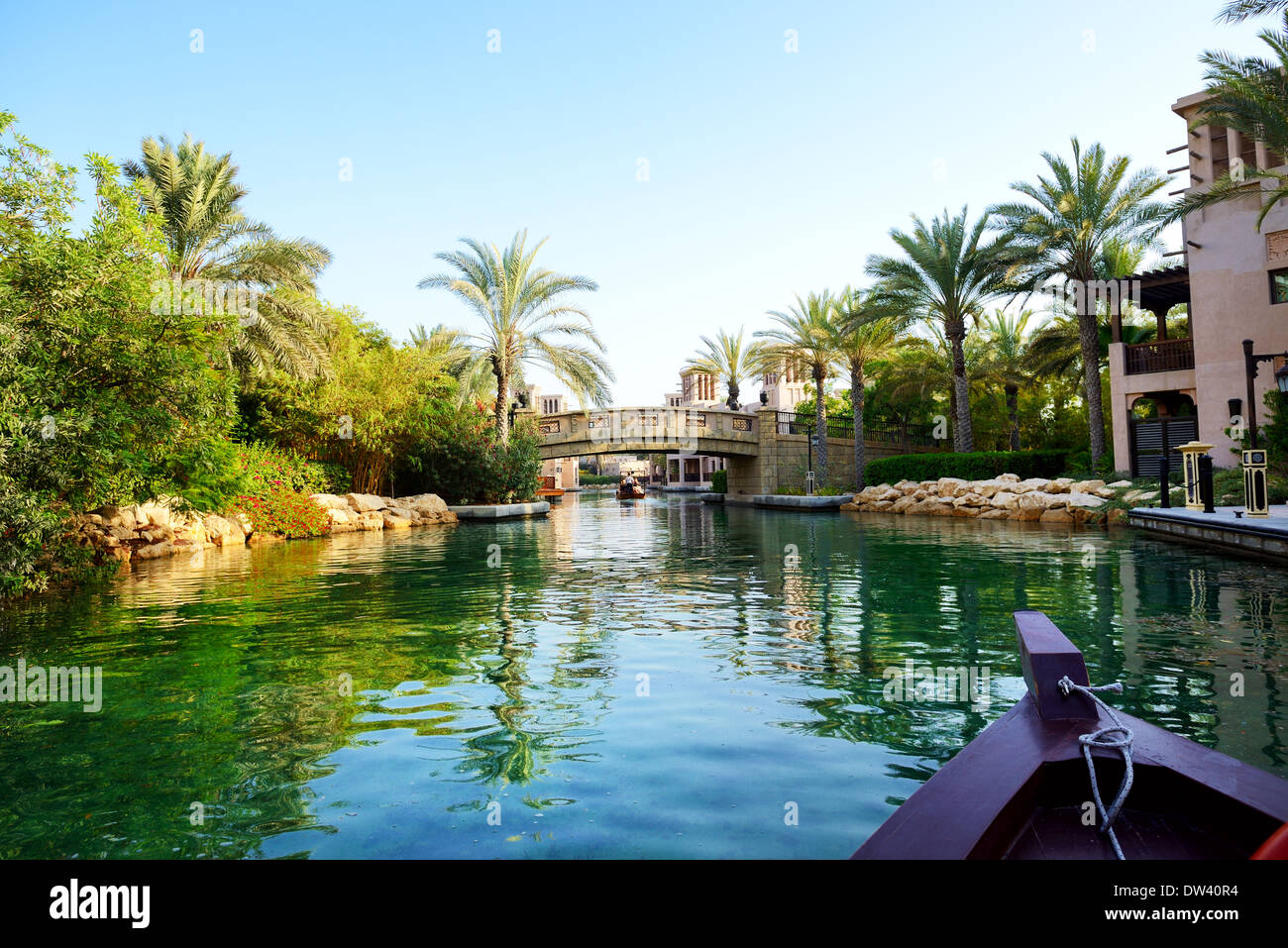 Der Kanal im Souk Madinat Jumeirah, Dubai, Vereinigte Arabische Emirate Stockfoto