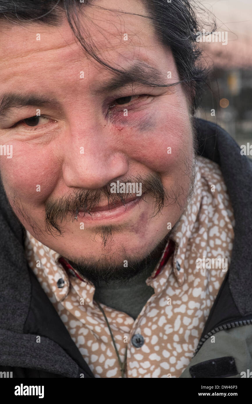 USA, Washington. Seattle, Gesicht der indischen Mann mit schwarzem Auge Stockfoto