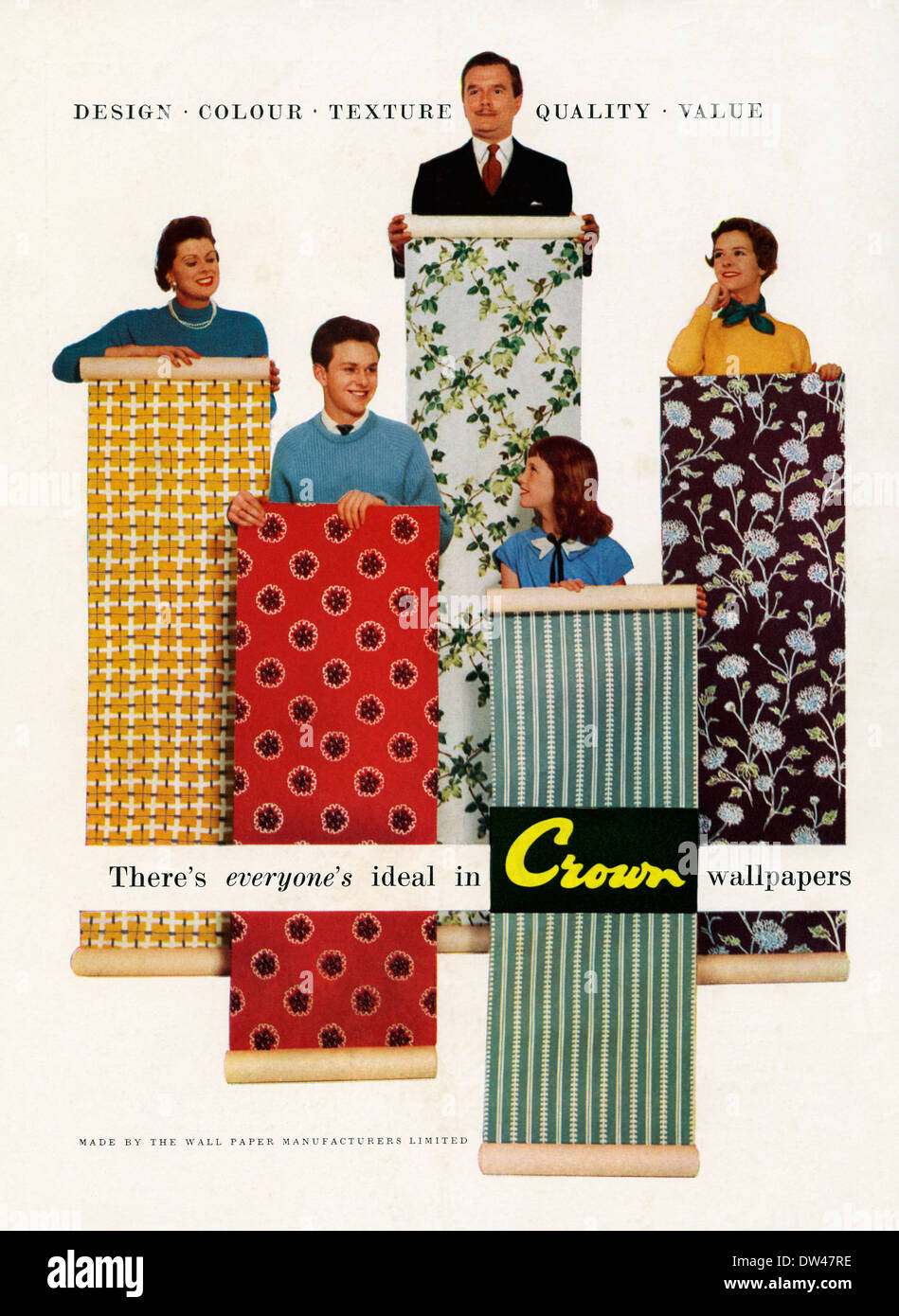 Alte Anzeige für Krone Tapeten. Die Anzeige erschien in einer Zeitschrift im Jahre 1956 Stockfoto