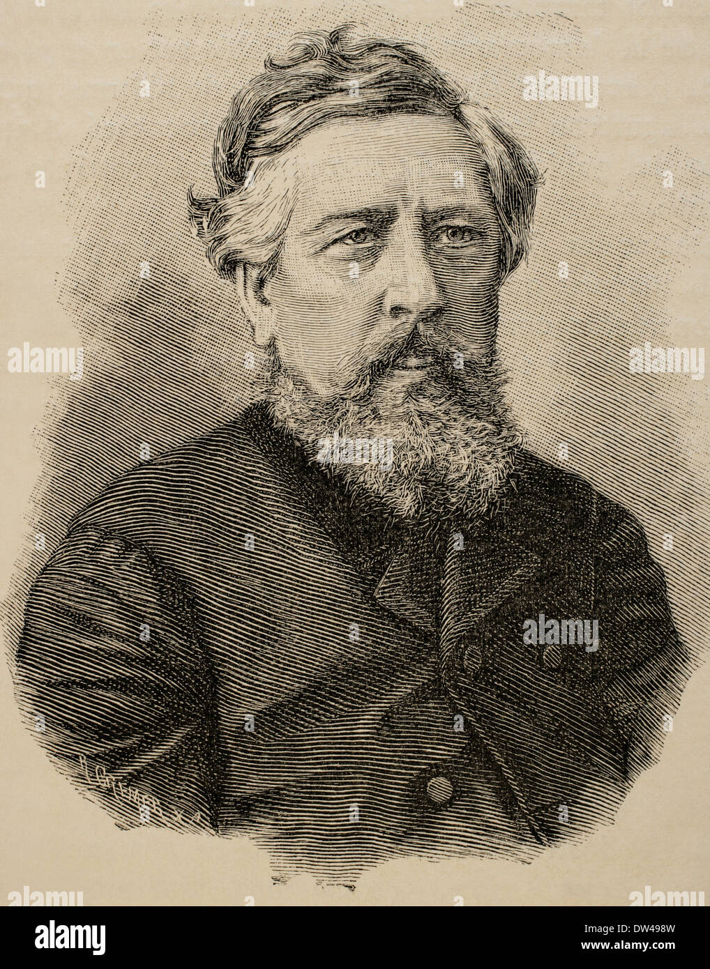 Wilhelm Liebknecht (1826-1900). Deutscher Sozialdemokrat und einer der wichtigsten Begründer der SPD. Gravur. Stockfoto
