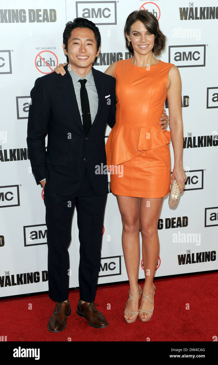 Steven Yeun und Lauren Cohan Premiere von AMC ist "The Walking Dead" 3. Staffel - Ankünfte am Universal CityWalk Los Angeles, Kalifornien - 04.10.12 mit: Steven Yeun und Lauren Cohan wenn: 4. Oktober 2012 Stockfoto