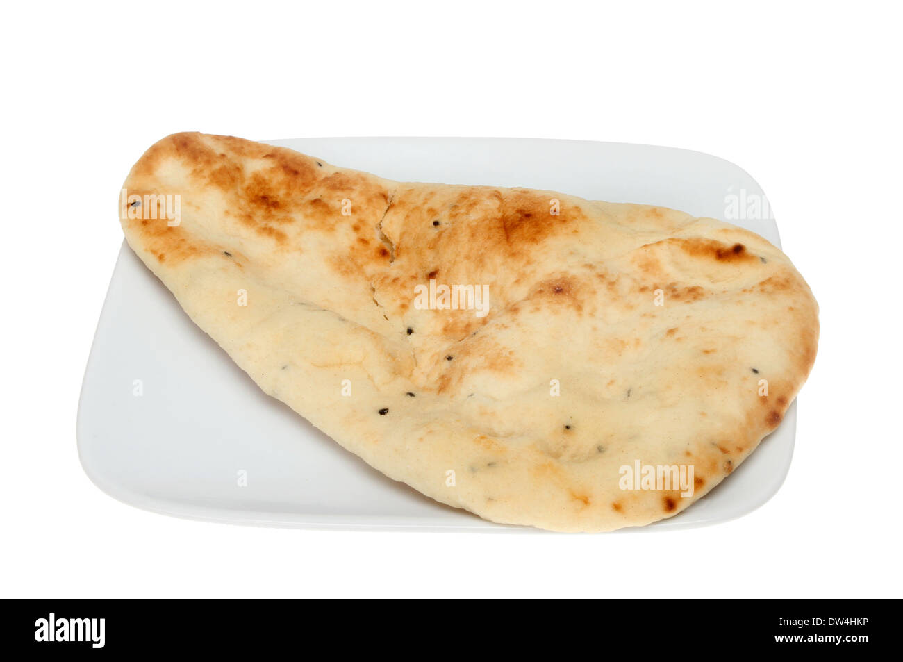 Naan-Brot auf einem Teller isoliert gegen weiß Stockfoto