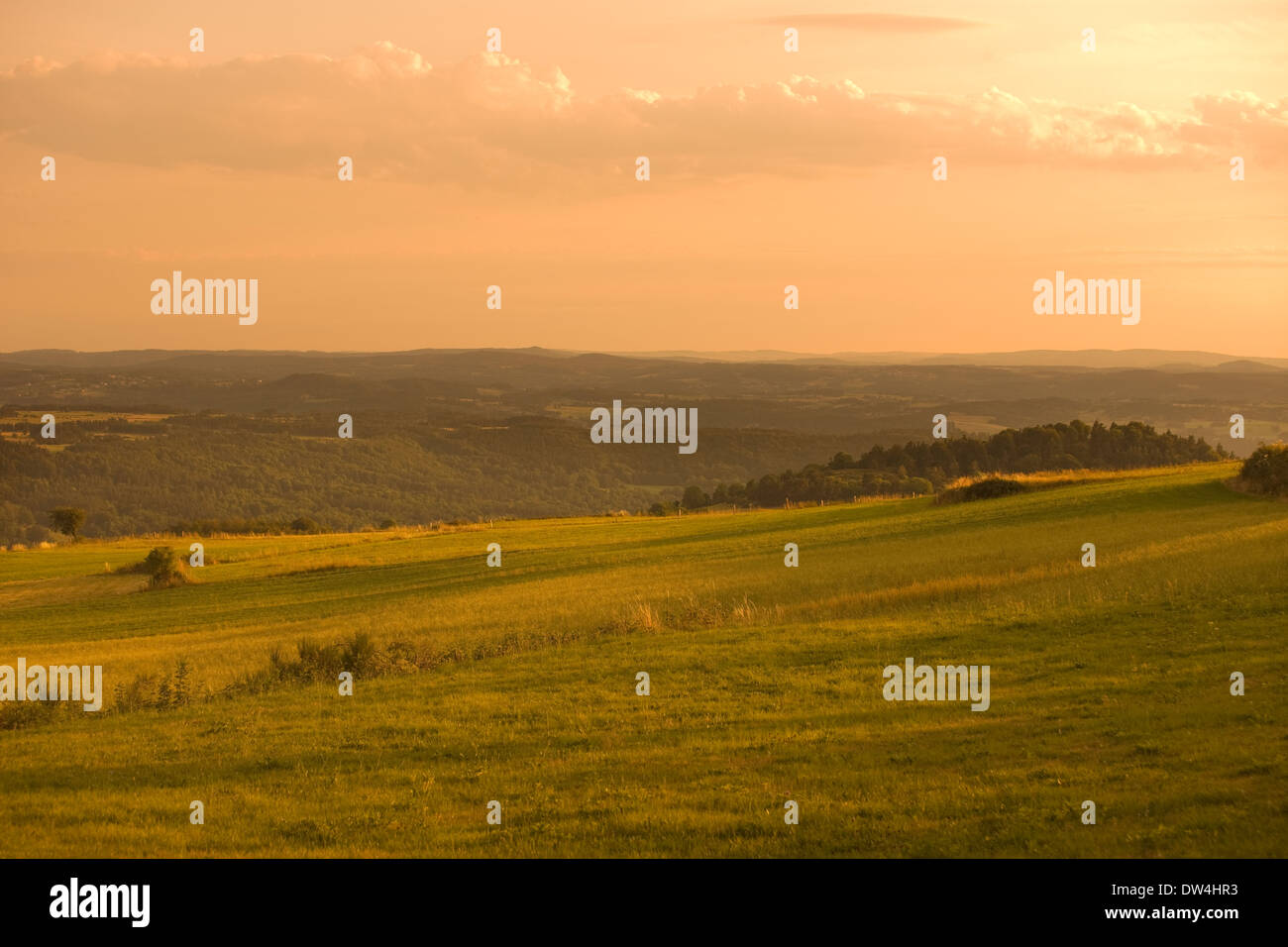 LÄNDLICHE LANDSCHAFT AUVERGNE CANTAL FRANKREICH Stockfoto