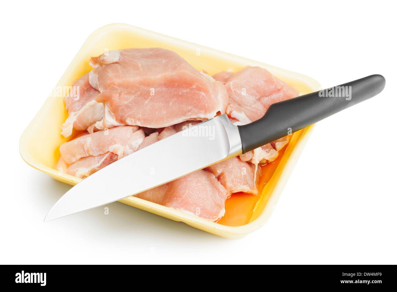 frisches rohes Fleisch Hintergrund in Kunststoffverpackungen Tablett Stockfoto
