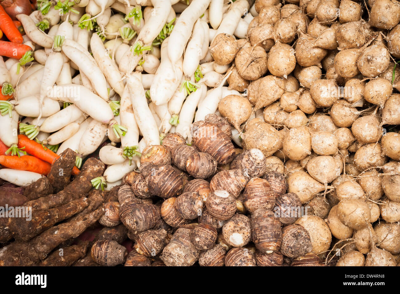 Frisches Bio-Gemüse und Obst an asiatischen Lebensmittelmarkt Stockfoto
