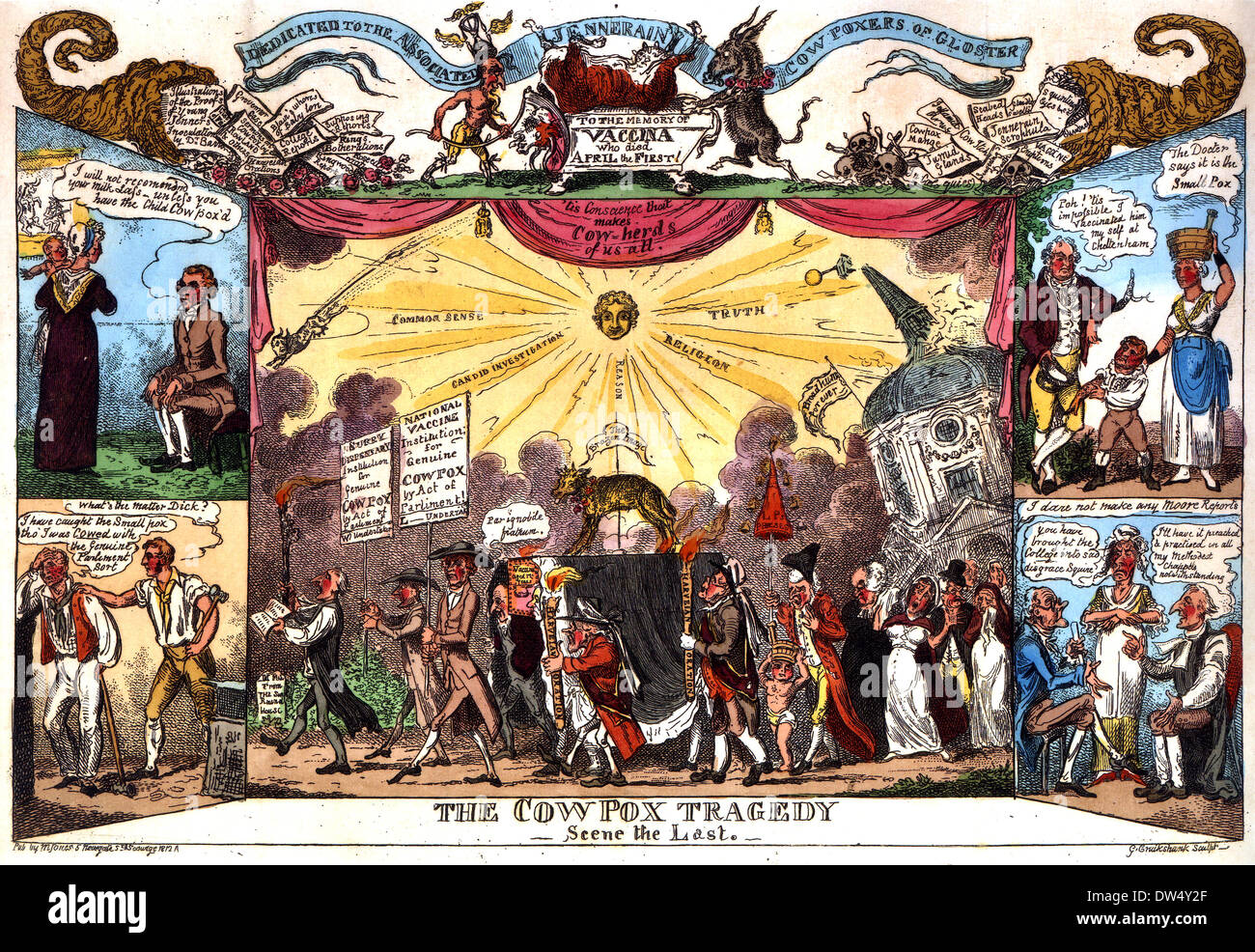 DIE Kuh POX Tragödie 1812 Cartoon von George Cruikshank Stockfoto