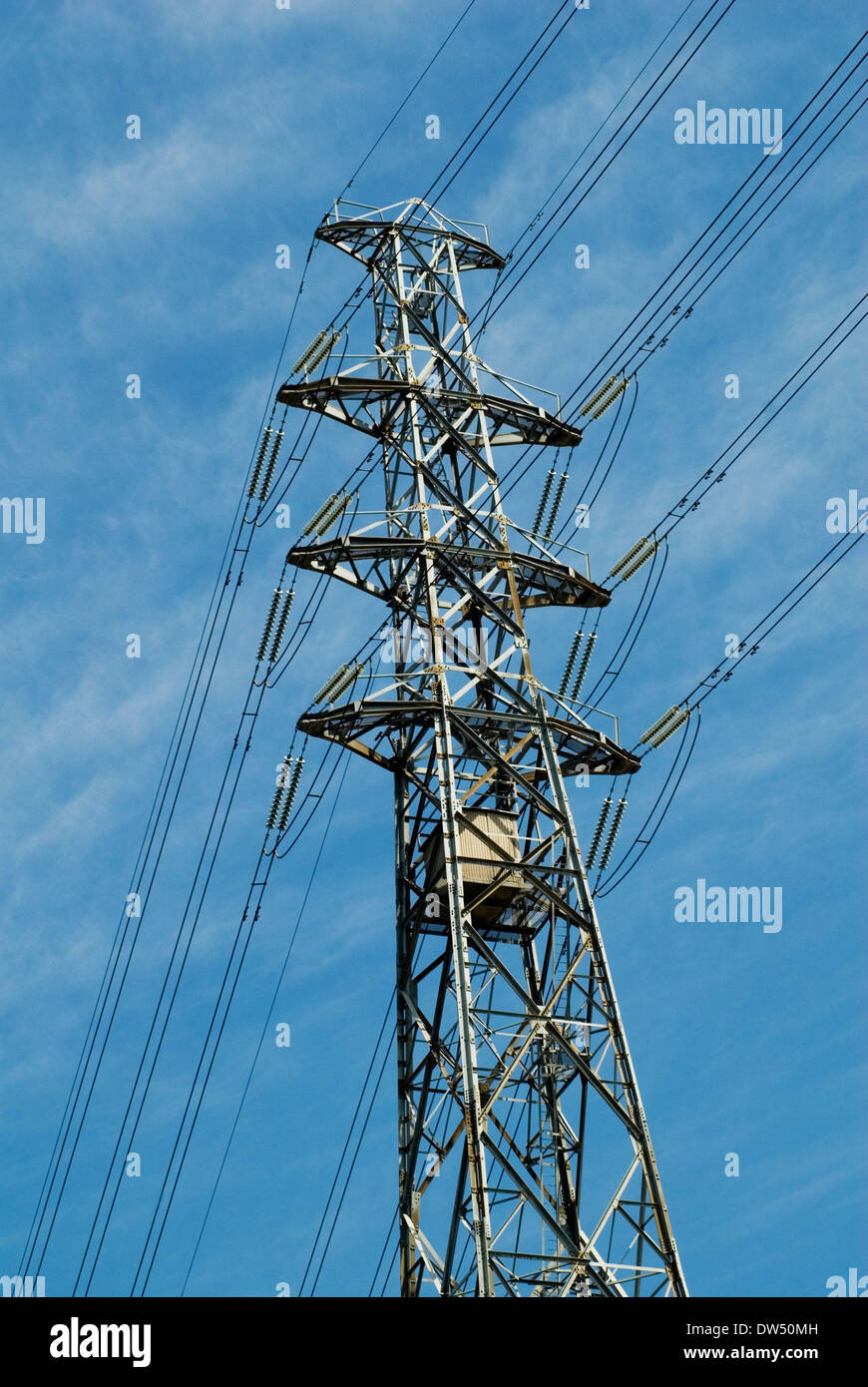 Macht Hochspannungsleitungen, Docklands, Melbourne, Australien Stockfoto