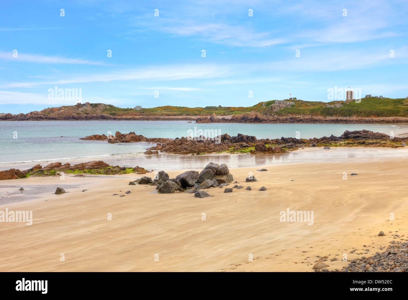 L ' Ancresse Bucht Guernsey vereint Stockfoto