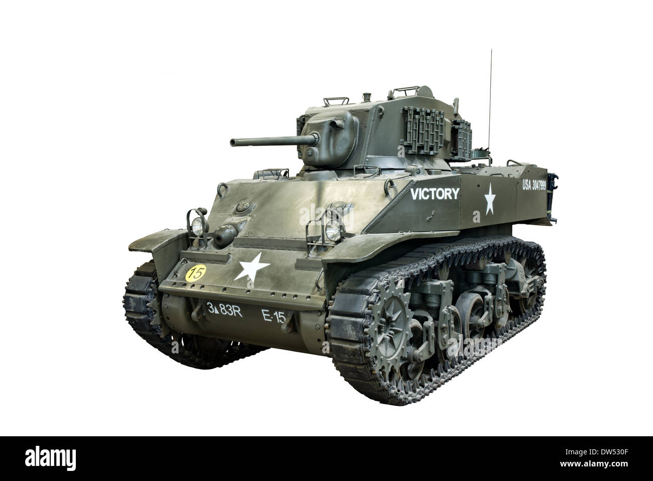 Einen Ausschnitt eines amerikanischen Stuart M3A1 leichte Panzer, verwendet ausgiebig von U.S. & Alliierten im 2. Weltkrieg Stockfoto