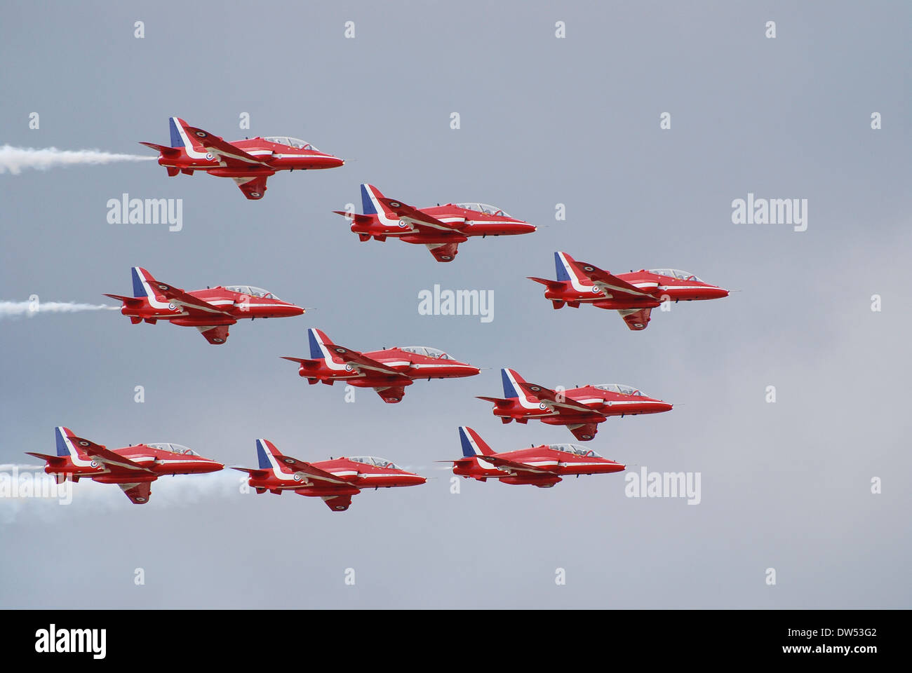Die Red Arrows in "Diamant neun", ihre Unterschrift Bildung bei der Fairford Air Show 2007 Stockfoto