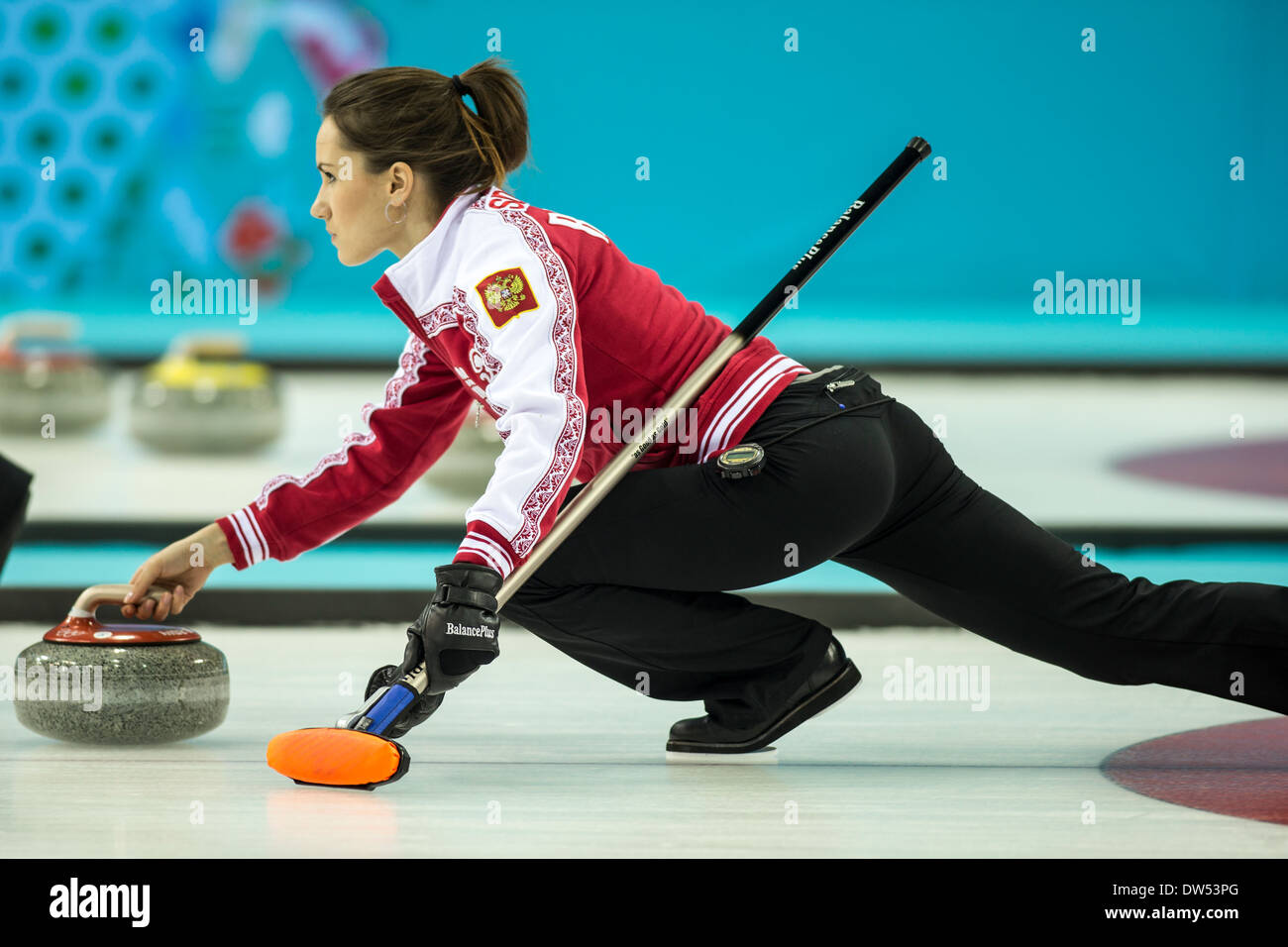 Frauen Curling Wettbewerb bei den Olympischen Winterspiele Sotschi 2014 Stockfoto