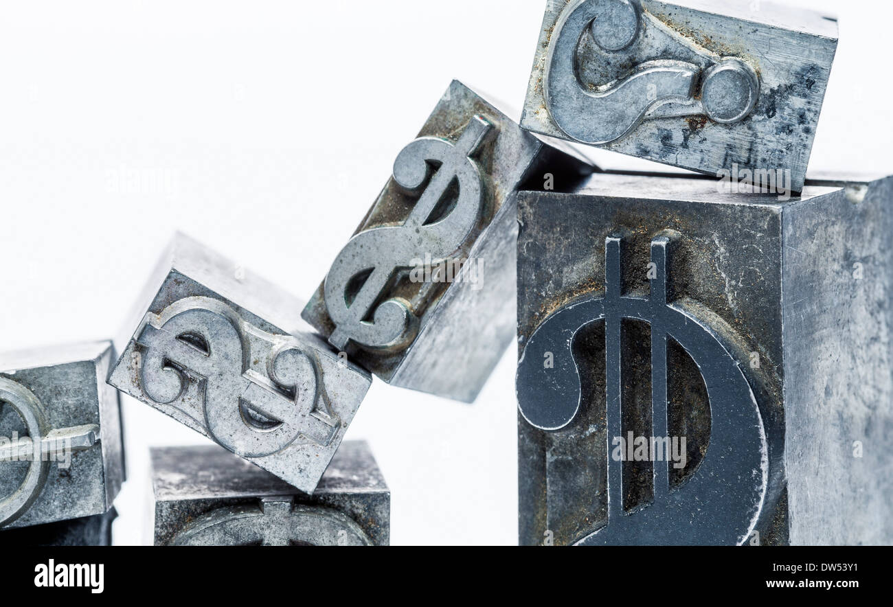 US-Dollar-Symbol mit beweglichen Metall Drucktyp Stockfoto