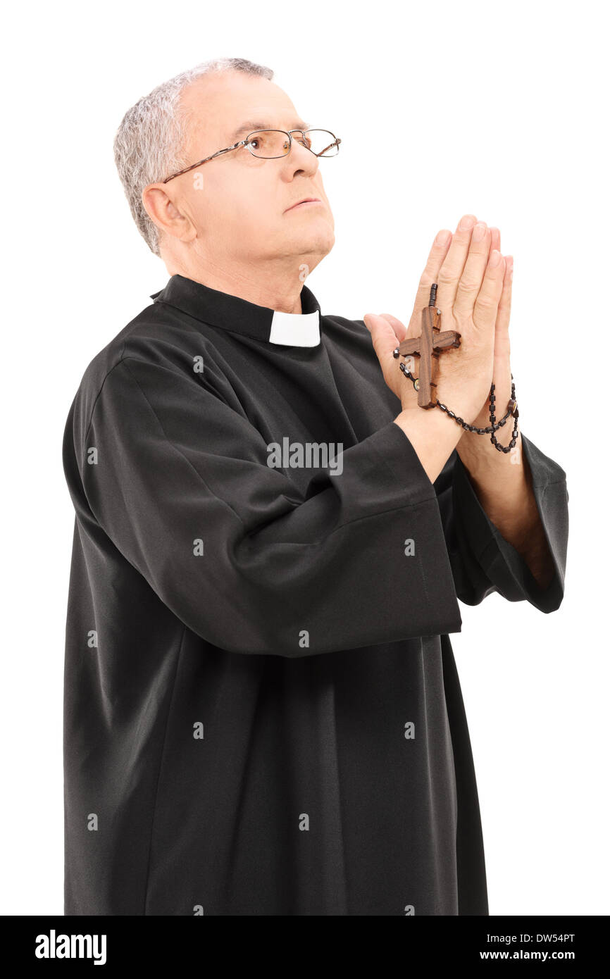 Mature Priest Holding Wooden Cross Stockfotos und bilder Kaufen Alamy