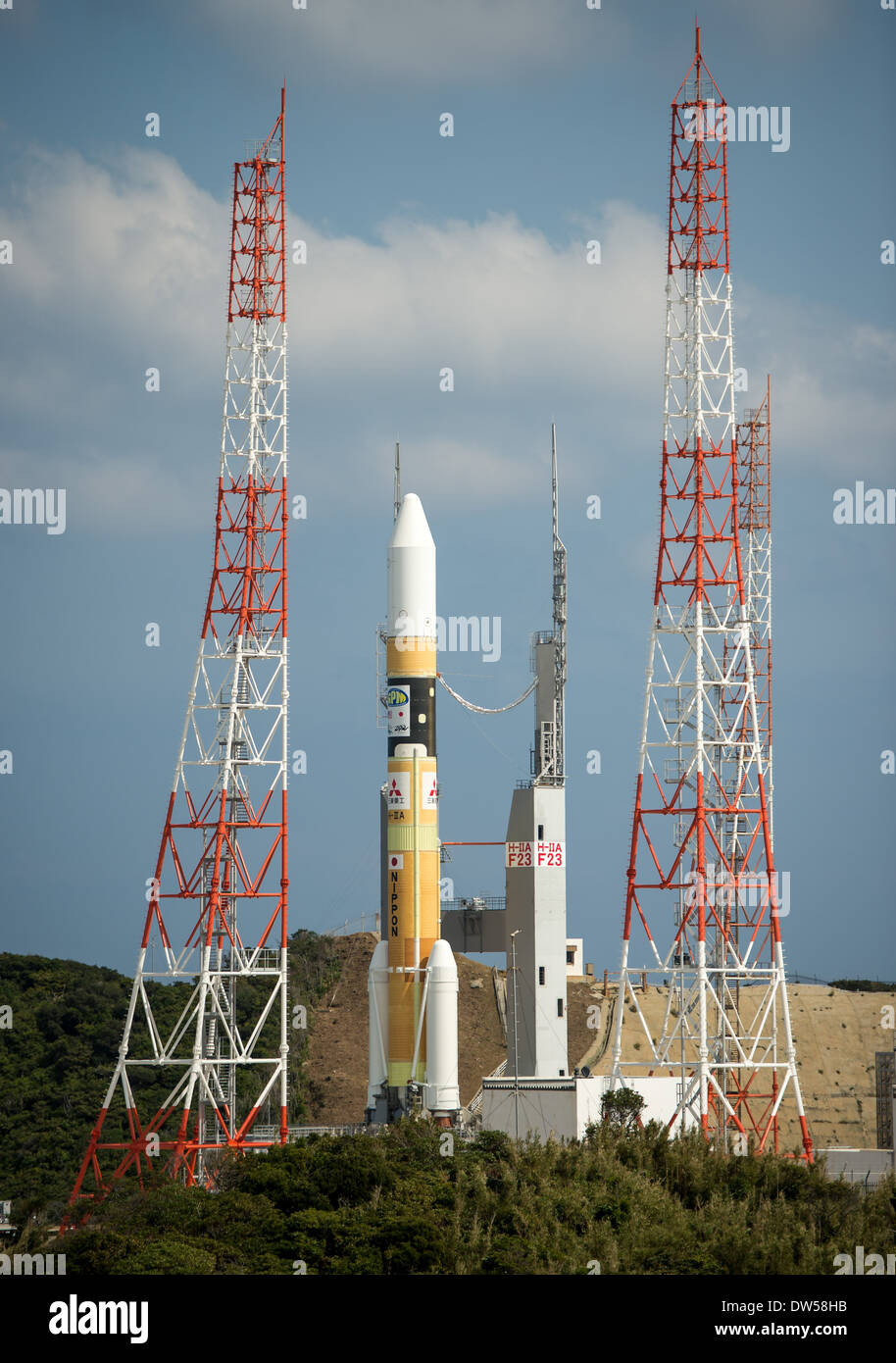 Die Mission der NASA Global Precipitation Measurement (GPM), die an Bord der H-IIA-Rakete aus Japan gestartet wurde, zielt darauf ab, Niederschläge und andere Niederschläge weltweit zu messen. Diese Daten werden die Klimaforschung und die Wettervorhersage unterstützen. Stockfoto