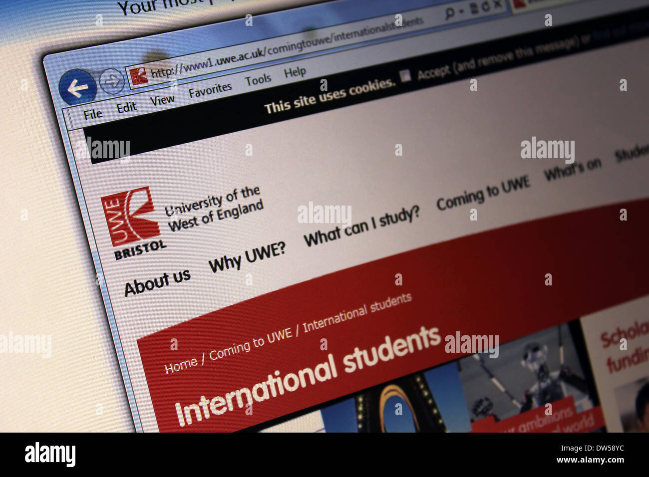 UWE Universität von westlich von England Bristol Webseite Stockfoto