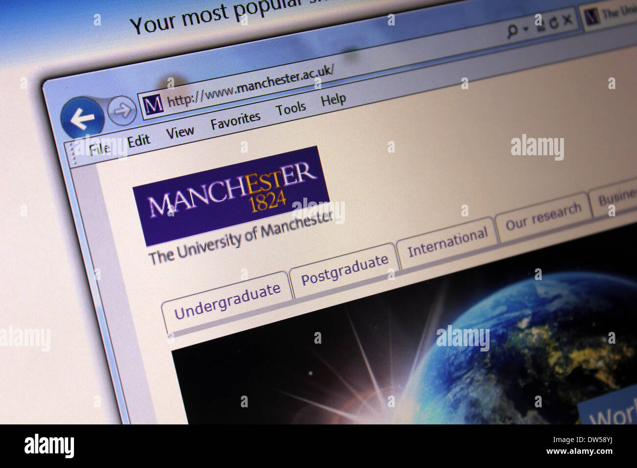 Webseite der Universität von Manchester Stockfoto