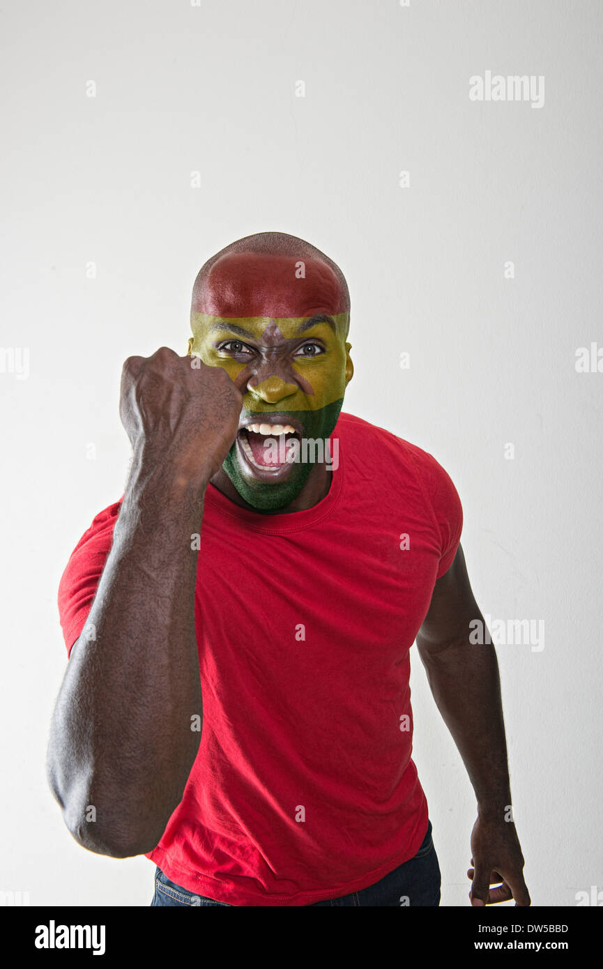 Ghana-Fan seiner Nationalmannschaft zu unterstützen Stockfoto