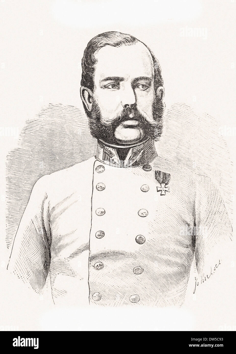 Porträt von Franz Joseph i. Kaiser von Österreich - Gravur XIX Jahrhundert Stockfoto