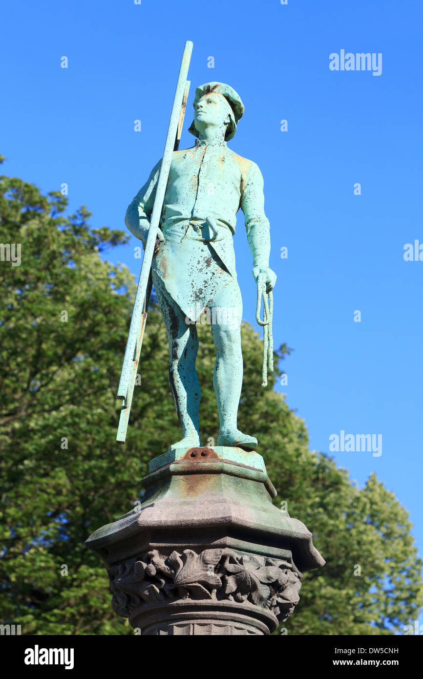 Statuette des mittelalterlichen Klempner auf Petit Sablon in Brüssel, Belgien Stockfoto