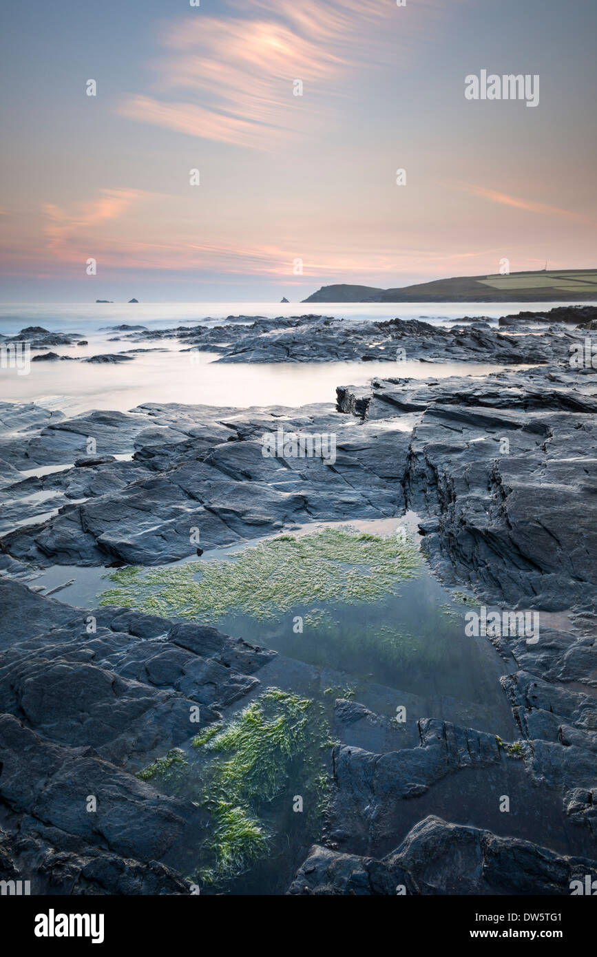 Abend über Trevose Kopf von Booby Bay, North Cornwall, England. (Juni) im Sommer 2013. Stockfoto