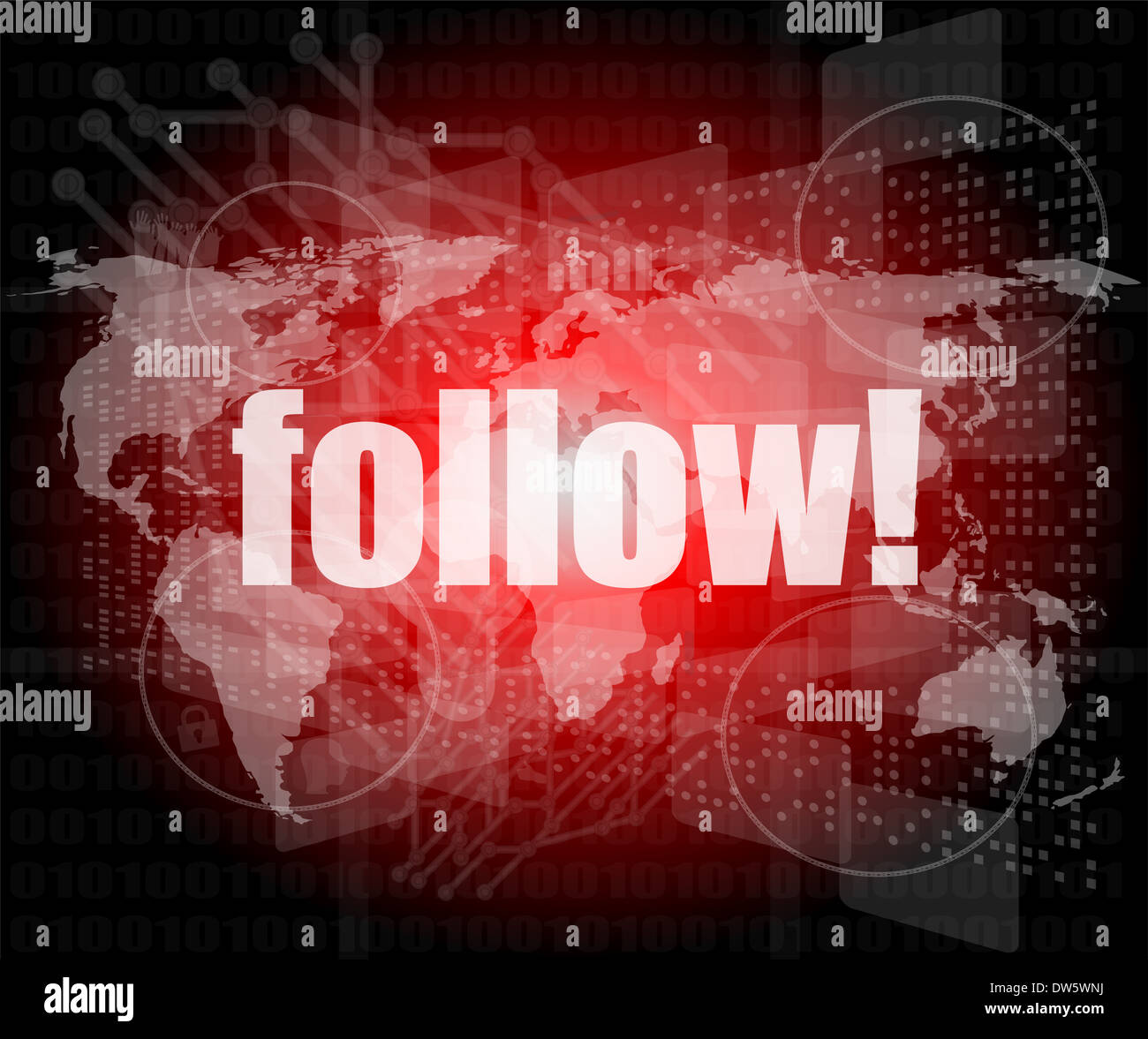 Social-Media-Konzept: Worte folgen auf digitalen Hintergrund Stockfoto