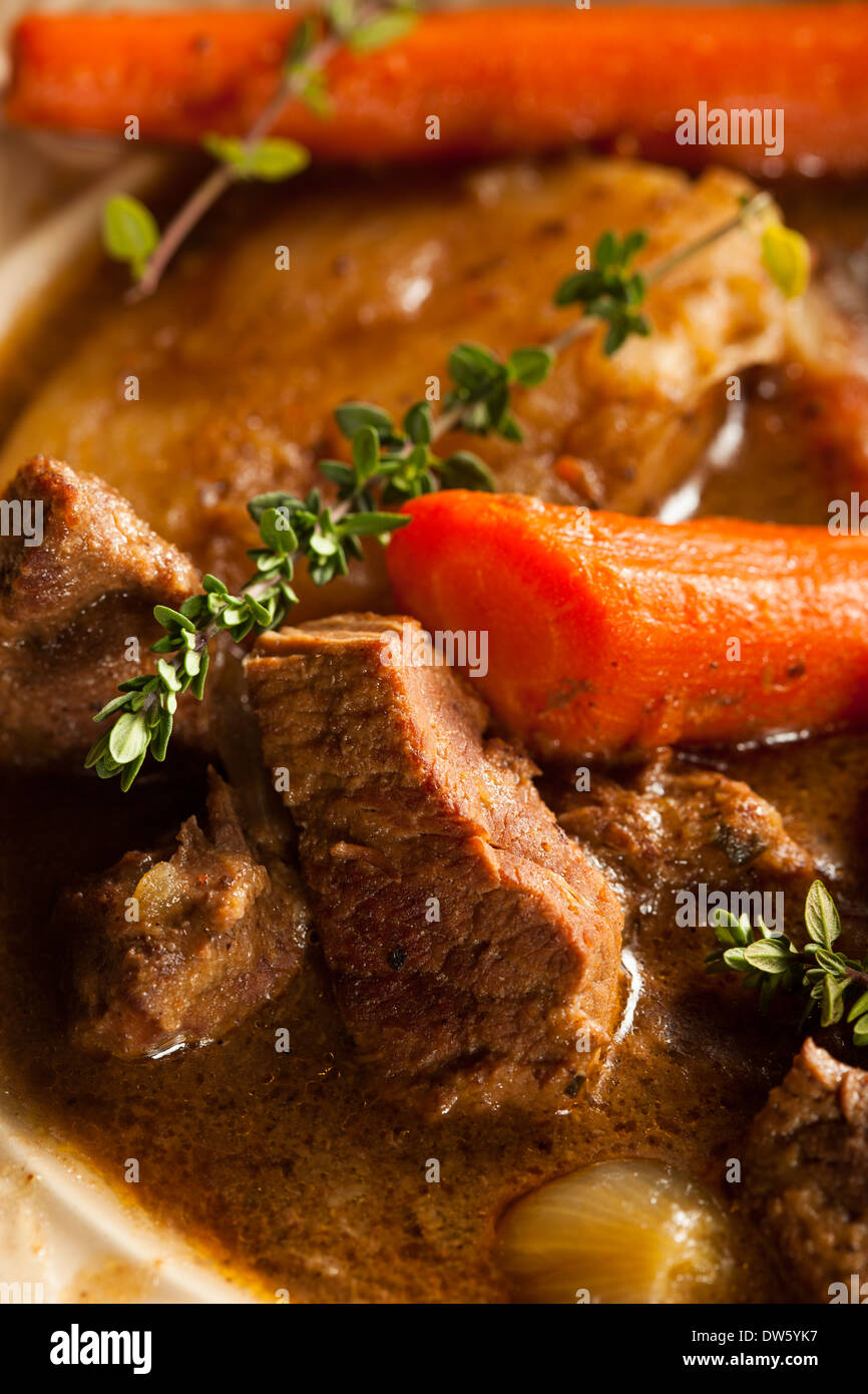 Hausgemachte irisches Rindfleisch-Eintopf mit Möhren und Kartoffeln Stockfoto