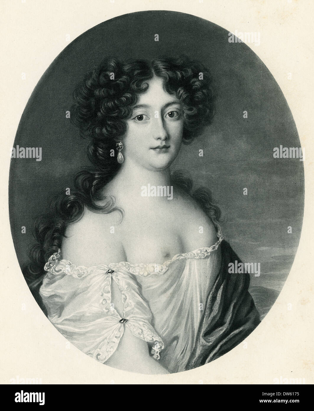 Antiken Gravur, Hortense Mancini, Duchesse Mazarin, eine Geliebte von König Charles II. Stockfoto