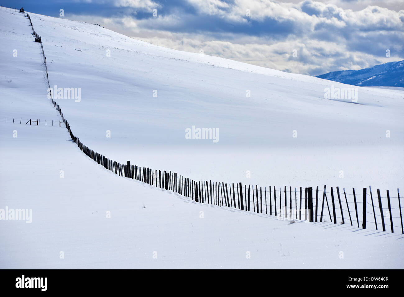 Zaunlinie auf Oregons Zumwalt Prairie. Stockfoto