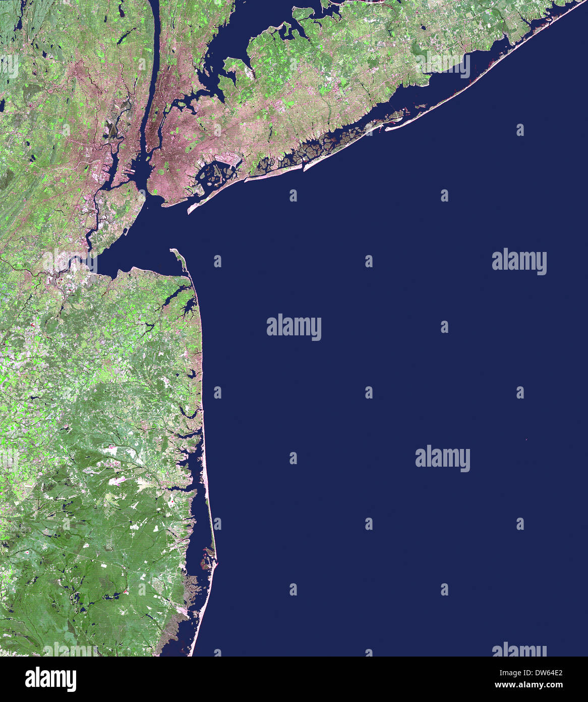 New York City, westlichen Long Island und Teile der Küste New Jersey sind sichtbar in diesem NASA Landsat-Satellitenbild von spa Stockfoto