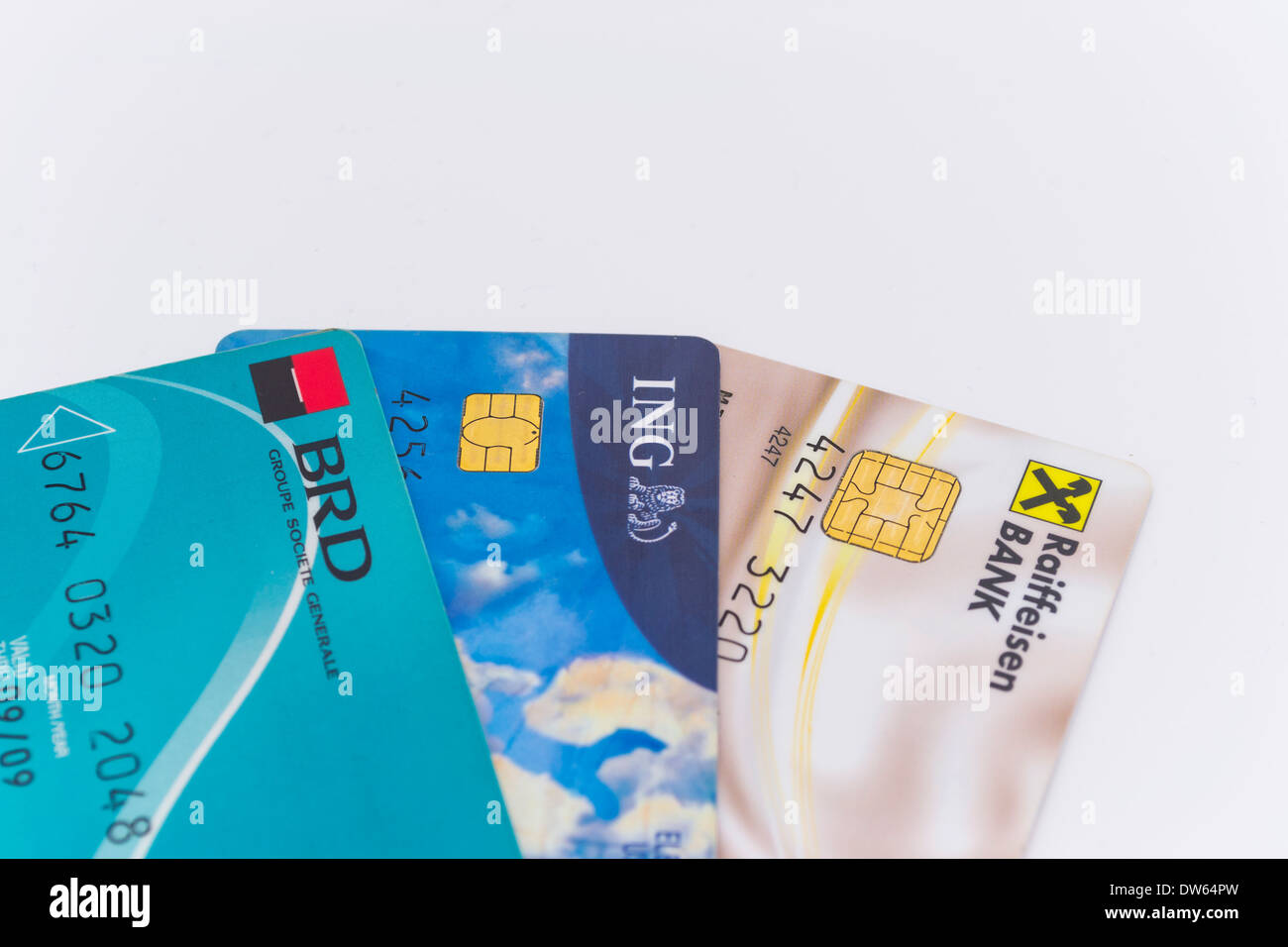 Kreditkarten, Rumänien: BRD, ING und Raiffeisen Bank Stockfoto