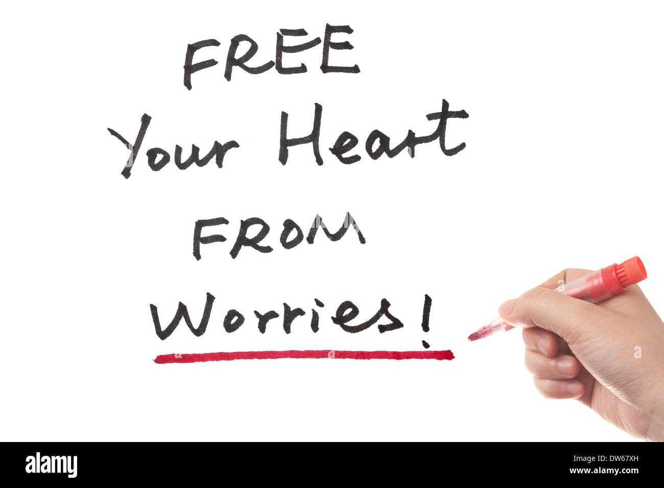 Kostenlos dein Herz von sorgen Worte geschrieben am Whiteboard Stockfoto
