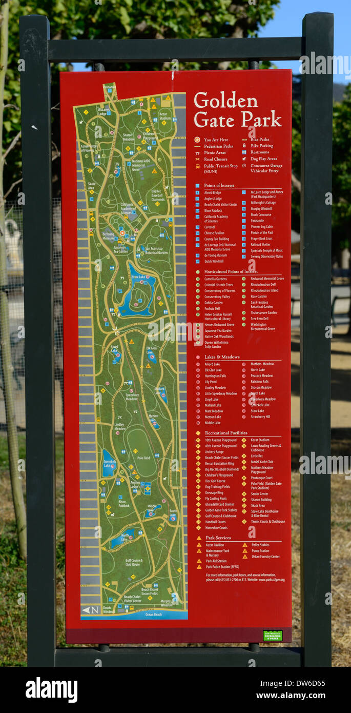 Karte Zeichen Golden Gate Park San Francisco Kalifornien Unterzeichnet Richtungen Karten Hilfe Hilfe Stockfotografie Alamy