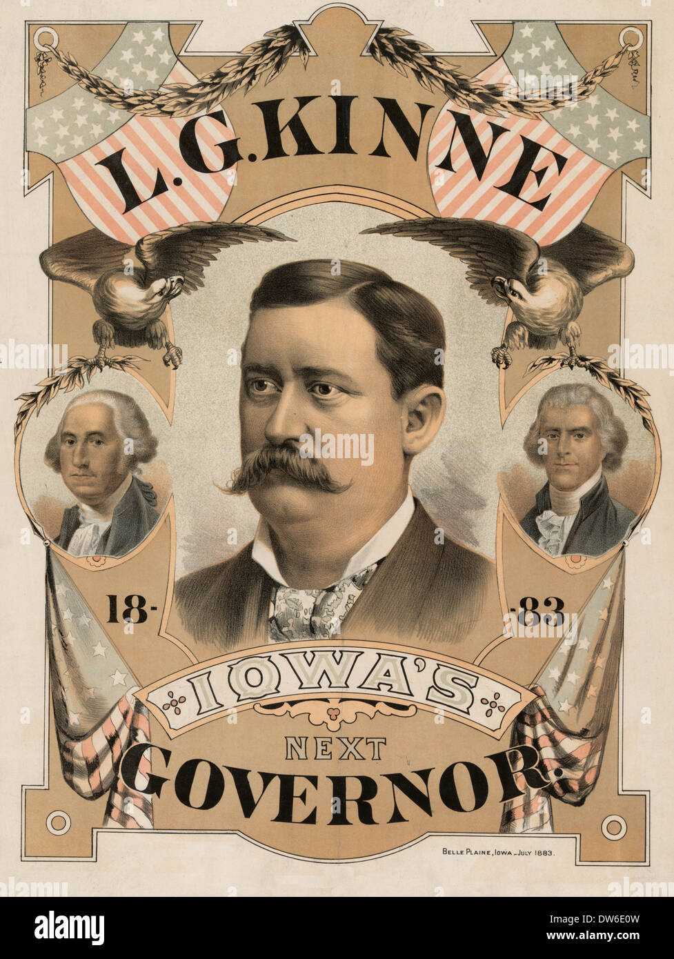 L.g. Kinne Iowa nächste Gouverneur, 1893 Wahlen Werbung Stockfoto