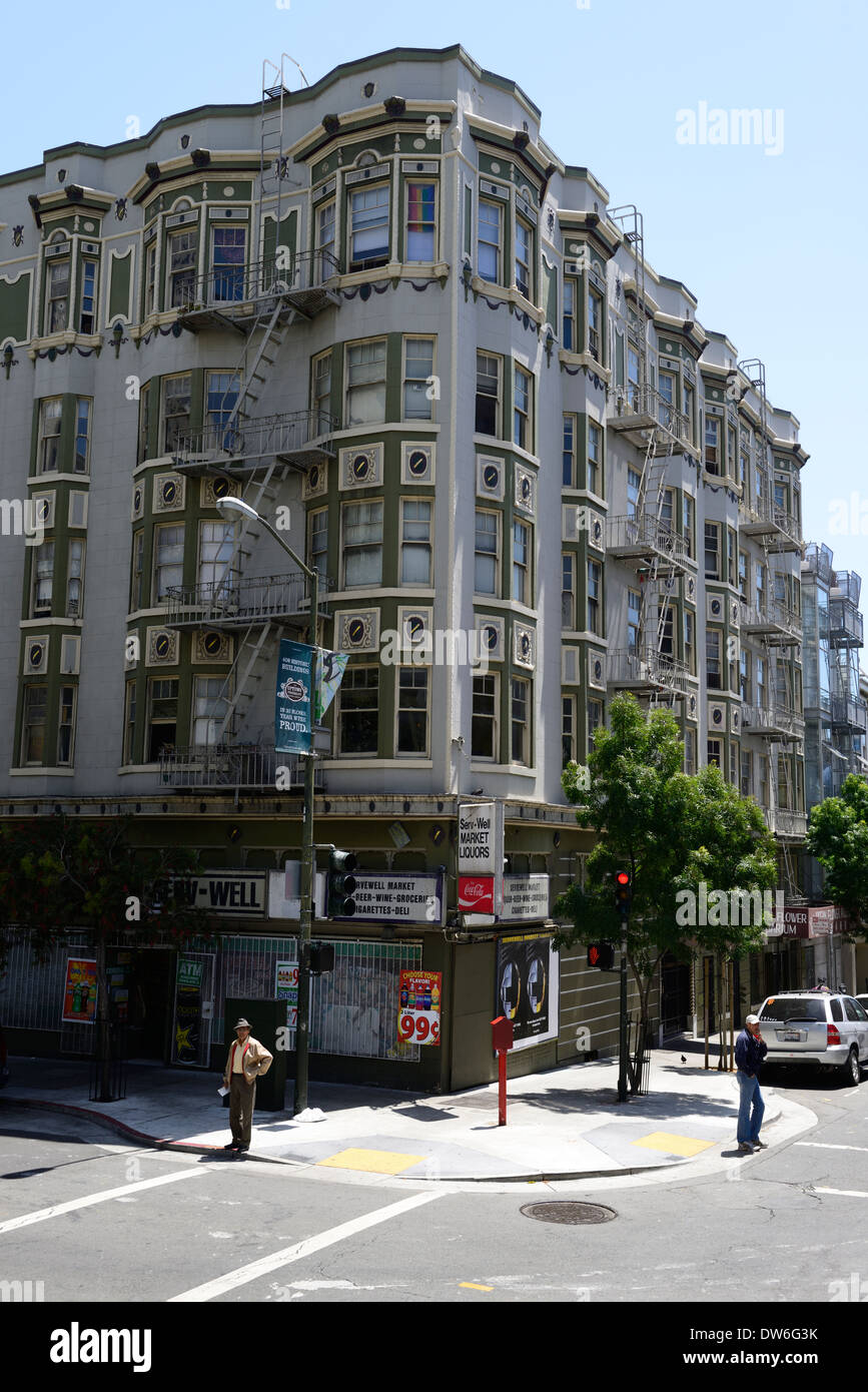 San Francisco uptown Tenderloin District viktorianischen Gebäude historische Stockfoto