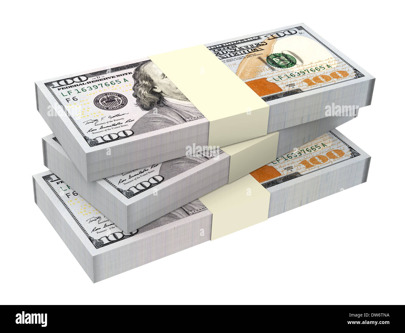 Dollar Geld isoliert auf weißem Hintergrund. Stockfoto