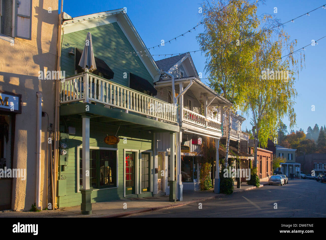 Geschäfte auf Commercial St., Nevada City, Kalifornien Stockfoto