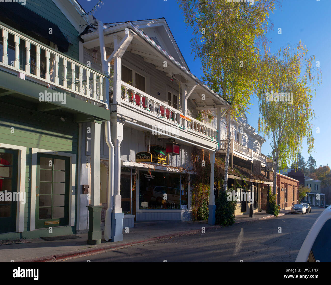 Geschäfte auf Commercial St., Nevada City, Kalifornien Stockfoto