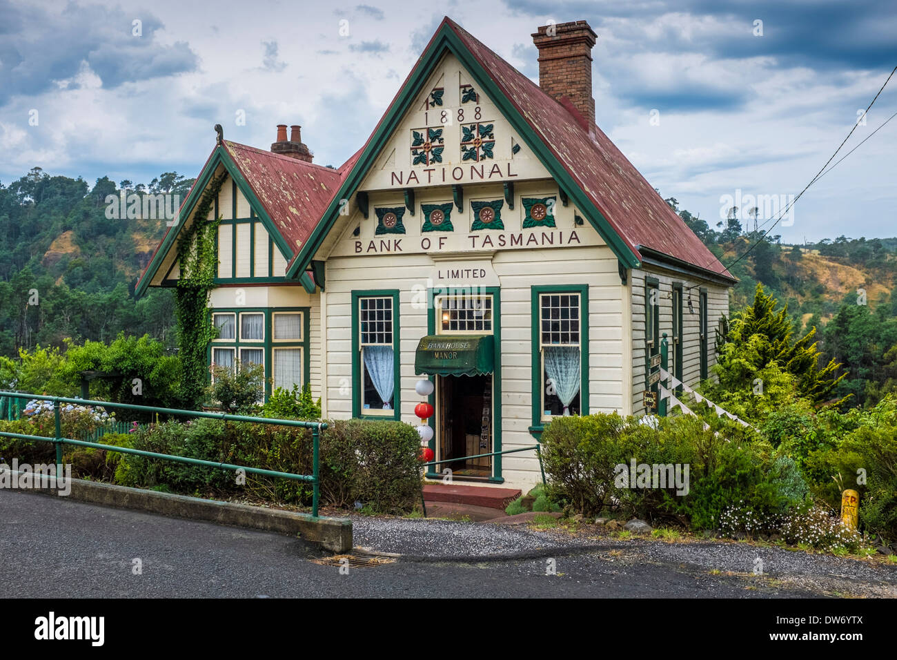 Alten Bankgebäude umgebaut zu einem Bed &amp; Breakfast Hotel in Derby, Tasmanien Stockfoto