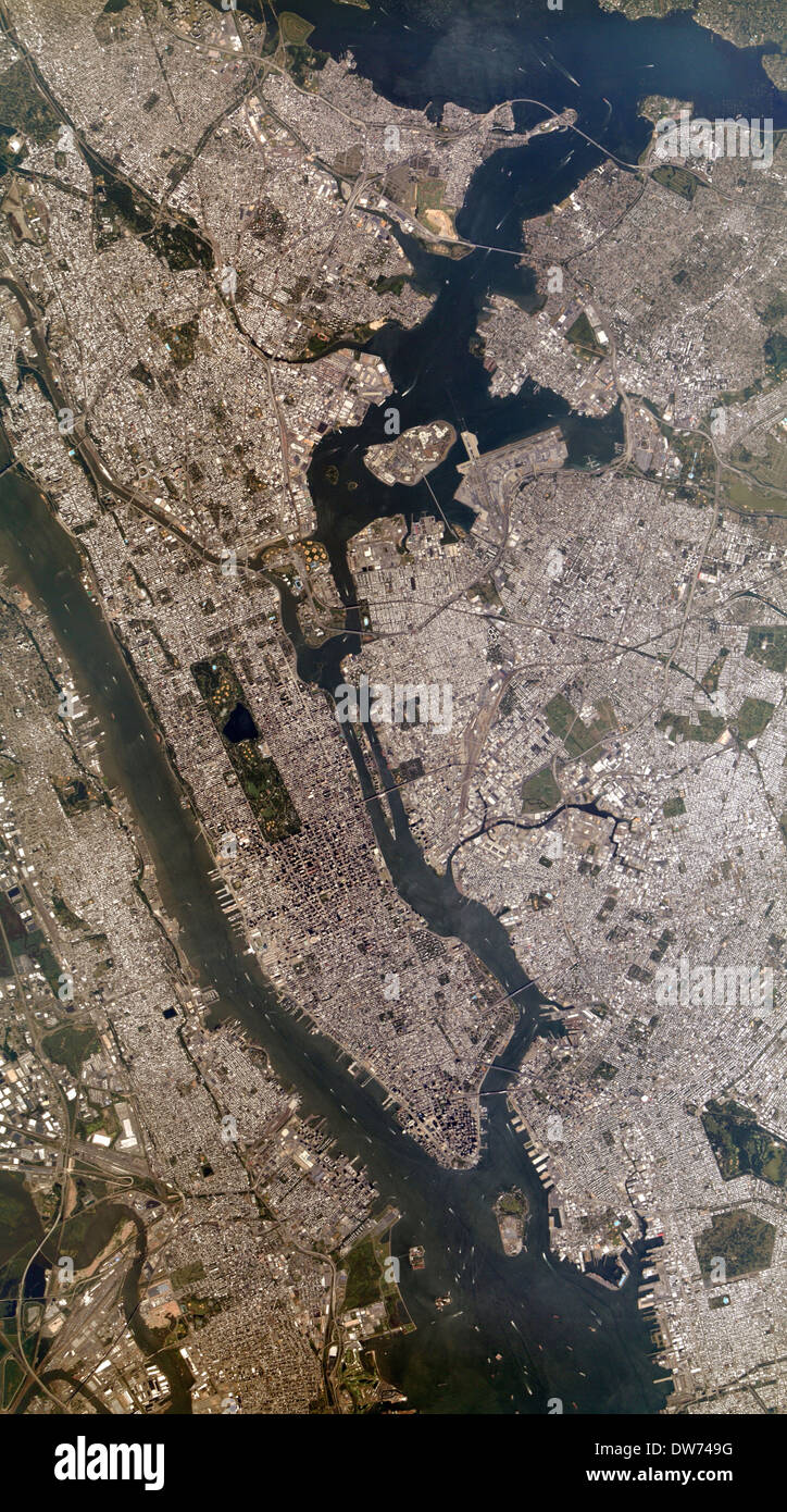New York City und North East New Jersey als vom Weltraum aus gesehen Stockfoto